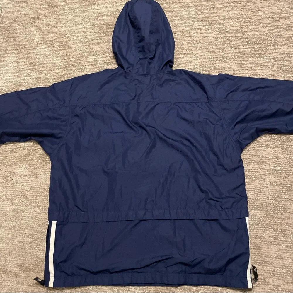 Vintage Adidas 1/4 Zip Dark Blue Hooded Jacket with White Stripes Size L 90s